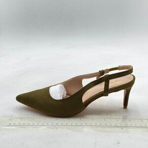XYD Olive Suede Pointed Toe Slingback Pumps D'Orsay Stiletto Heels Sandals